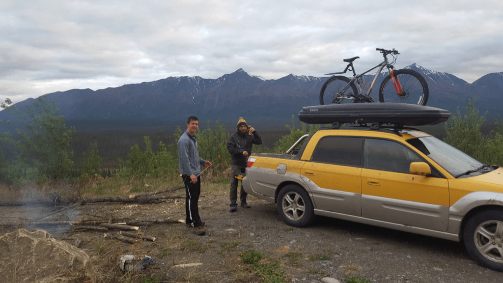 campsite with mountains behind