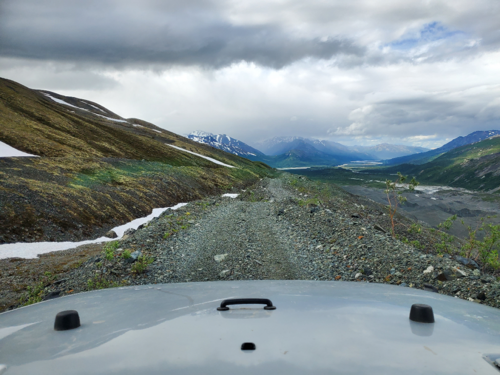 Driving down the gravel moraine to another neat spot