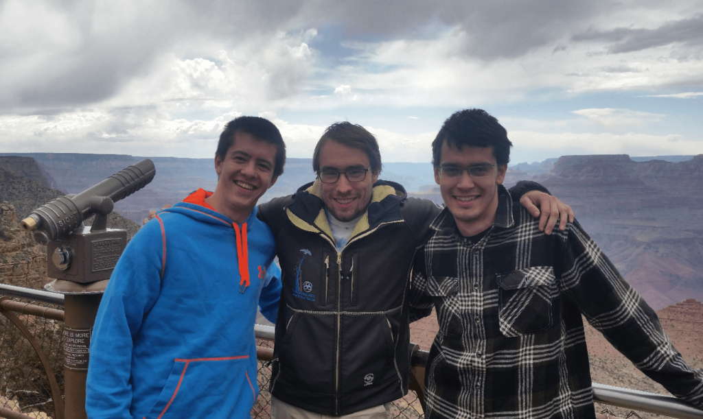 three amigos together at the south rim of the grand canyon