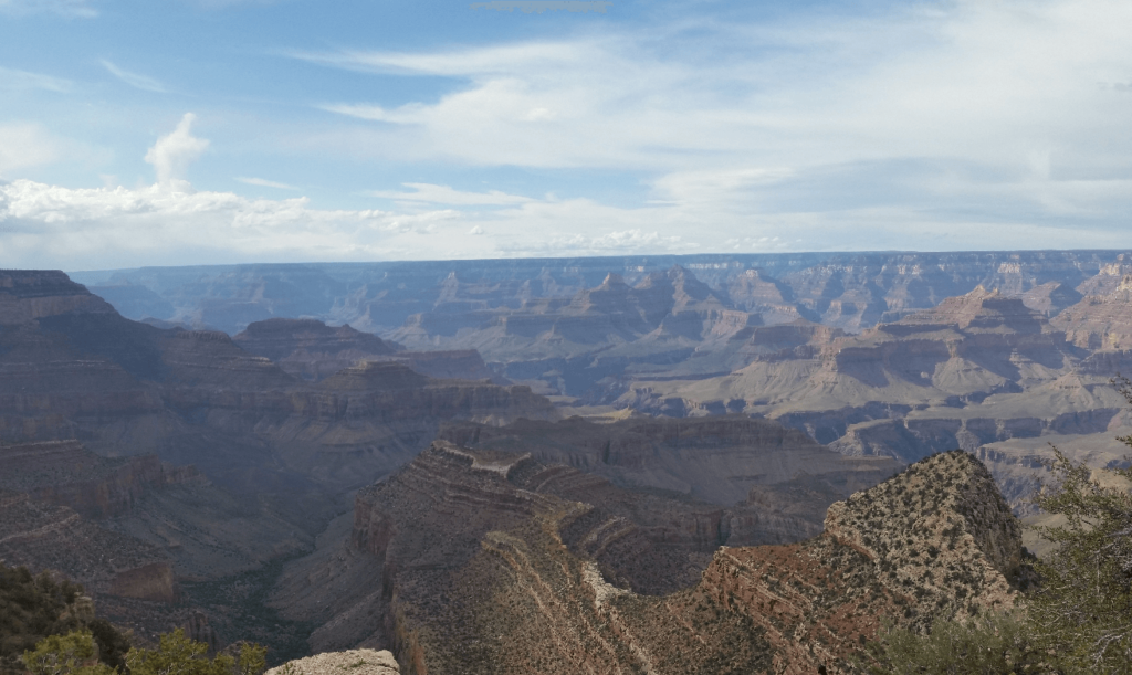 looking south down the grand canyon, on a beautiful blue-sky day