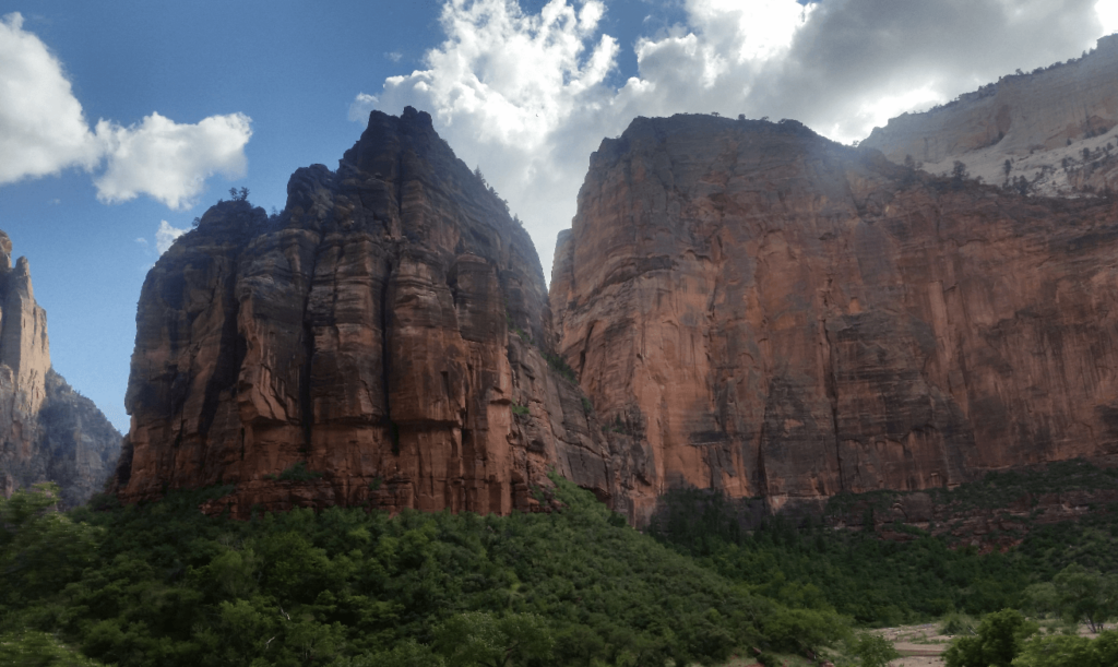 red sandstone cliffs; angels landing at the top
