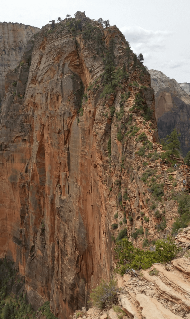 Tall sandstone fin with a trail up the center