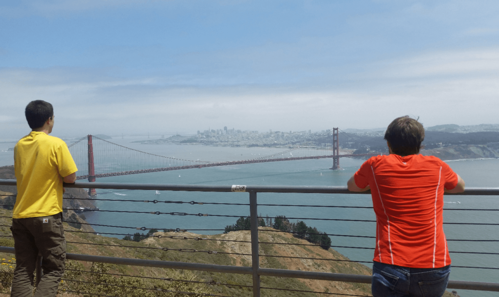 mike and joseph looking out at the golden gate bridge from the marin headleads