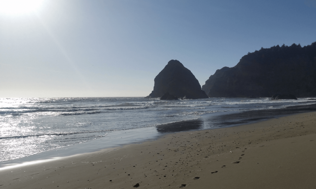 seamount on the oregon coast with waves crashing in